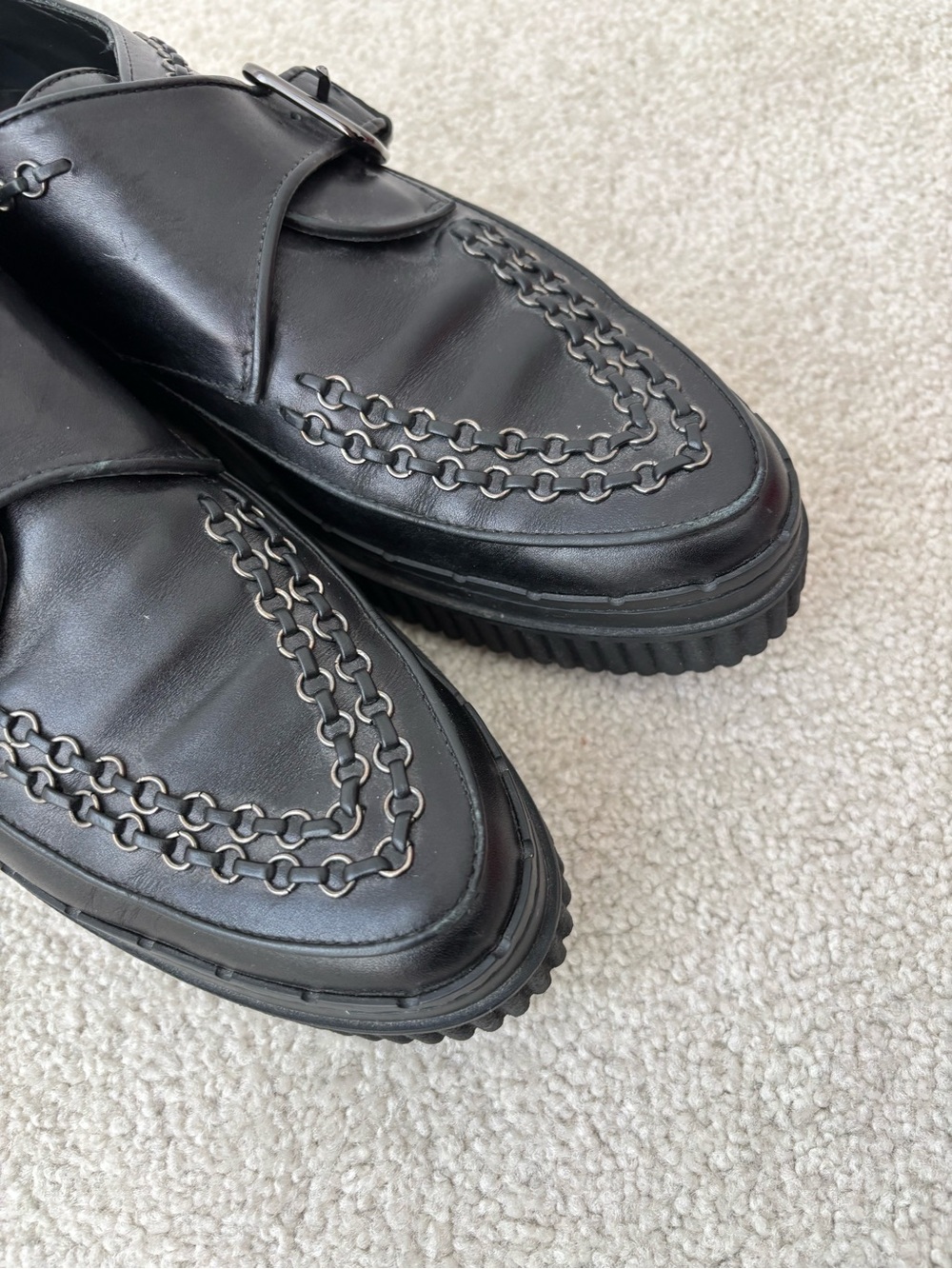 TOD’S Black Leather Monk Strap Loafers Platform Chain Detail Size 9.5 US - Picture 2 of 12